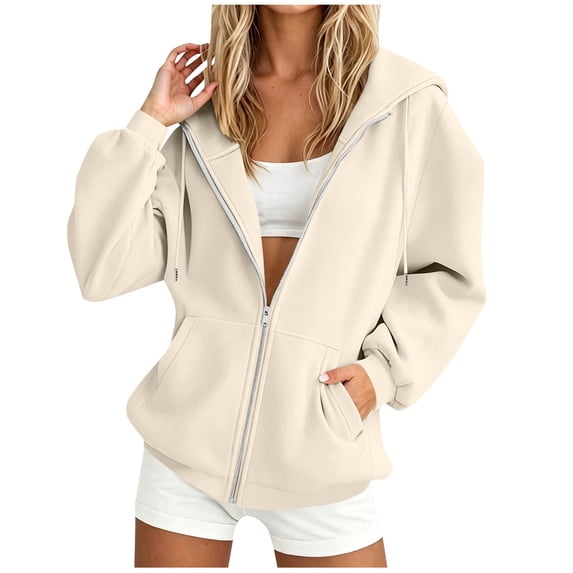Cekizud Hoodies for Women Zip up Hooded Jacket Long Sleeve Fleece Sweatshirt with Pockets, Sizes S-2XL