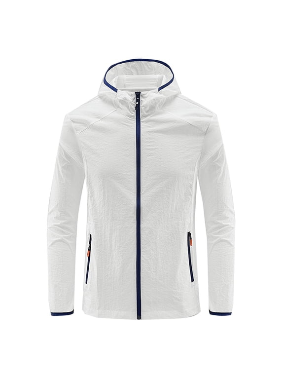 Jackets for Men Solid Color Hooded Super Thin Ice Silk Sun Proof Jacket Loose Large Size Outdoor,Sizes M-5XL