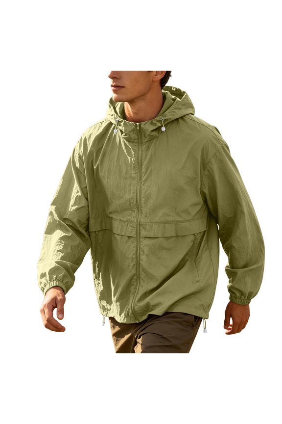 Jackets for Men Solid Color Outdoor Climb Run Sport Zip Pocket Long Sleeve Sun Protection Jacket,Sizes S-4XL