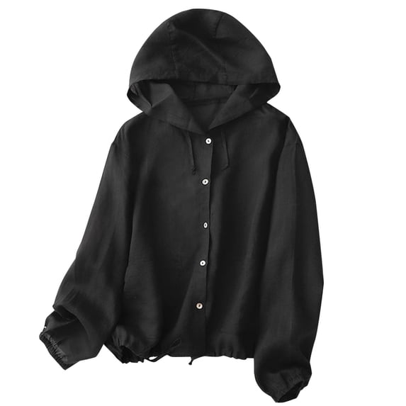 Cekizud Jackets for Women Breathable Linen Like Sun Jacket Hooded Button Down Casual Summer,Sizes M-2XL