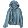 thumbnail image 1 of Cekizud Jackets for Women Breathable Linen Like Sun Jacket Hooded Button Down Casual Summer,Sizes M-2XL, 1 of 4