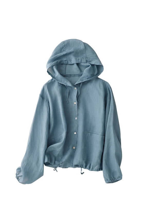 Jackets for Women Breathable Linen Like Sun Jacket Hooded Button Down Casual Summer,Sizes M-2XL