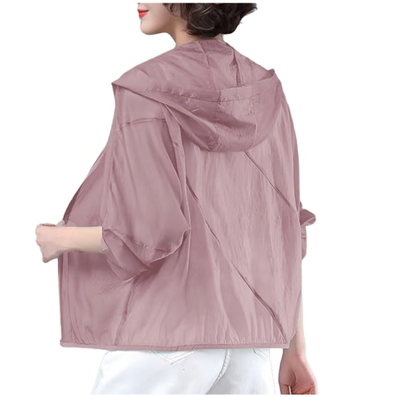 Cekizud Jackets for Women Loose Fit UPF 50+ Lightweight Hooded Sun Protection Jacket,Sizes L-4XL