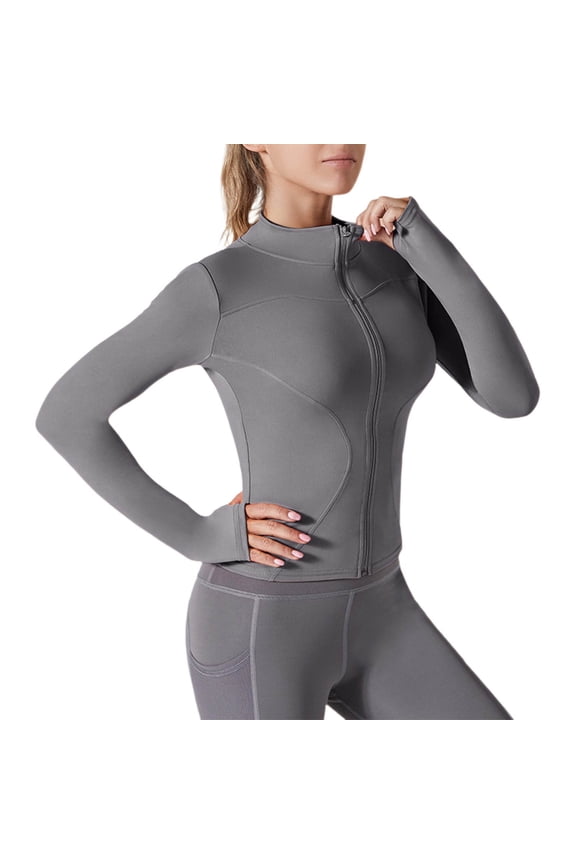 Jackets for Women Slim Fit Athletic Jacket Full Zip Yoga Workout Top with Thumb Holes,Sizes S-2XL