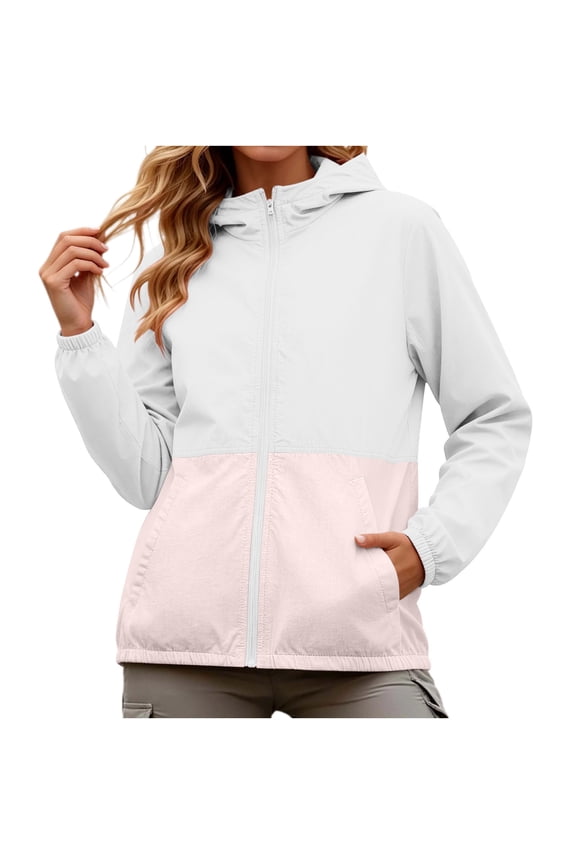 Jackets for Women Summer Hooded Zippered Pocket UPF 50+ Long Sleeve Sun Protection Coat,Sizes S-2XL