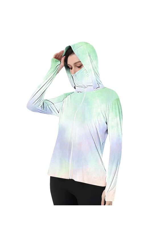 Jackets for Women UPF 50+ Gradient Sun Protection Full Zip Hooded Jacket with Face Cover,Sizes S-2XL