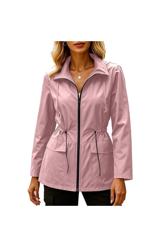 Jackets for Women Waterproof Hooded Jacket Outdoor Sports Drawstring Waist Cinch Zip Closure,Sizes S-3XL
