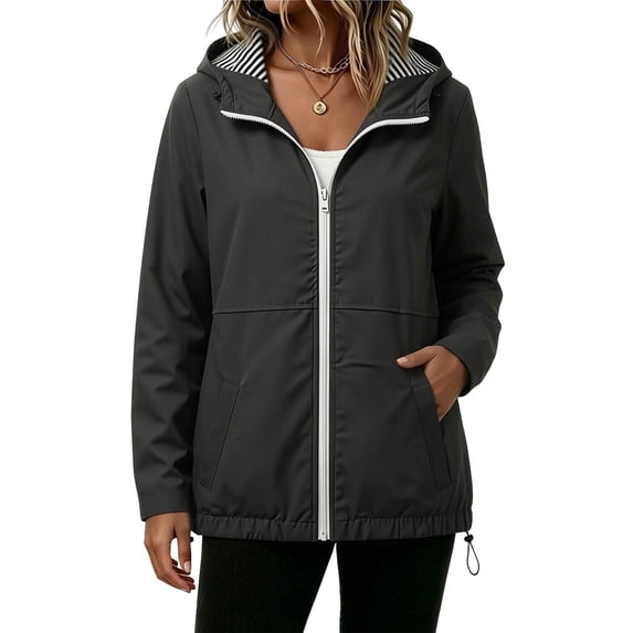 Cekizud Jackets for Women Waterproof Hooded Rain Jacket Full Zip Windproof Outdoor Coat,Sizes S-2XL