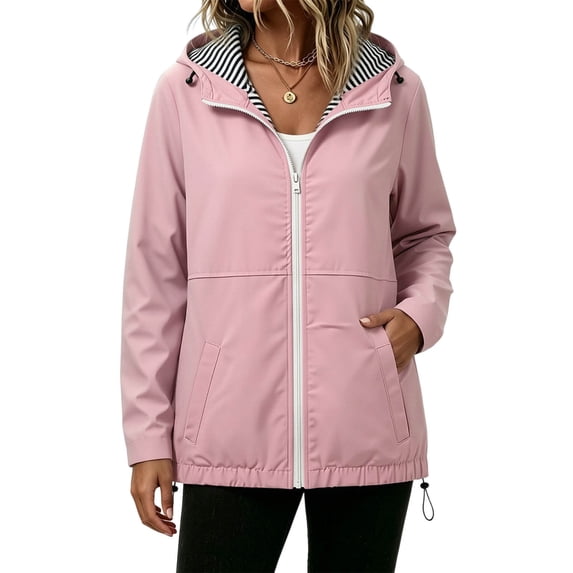 Cekizud Jackets for Women Waterproof Hooded Rain Jacket Full Zip Windproof Outdoor Coat,Sizes S-2XL