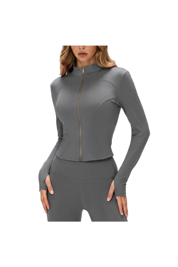 Jackets for Women Zip up Yoga Long Sleeve Stand Collar Solid Color Running Sportswear Elastic,Sizes S-3XL