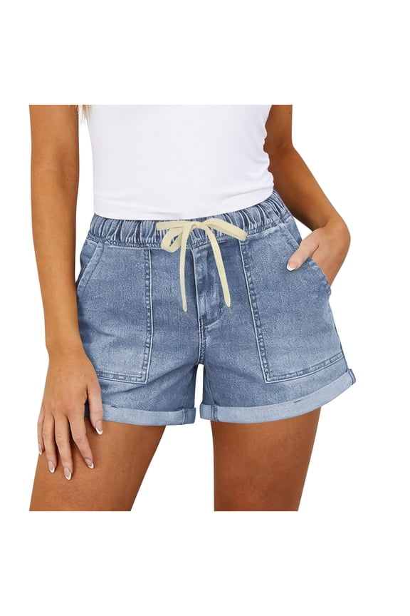 Jean Shorts Women Pull On Drawstring Elastic Waist Summer Denim Walking Shorts,Sizes S-2XL