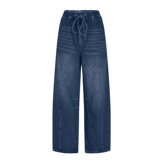 Cekizud Jeans for Women Casual High Waist Stretch Drawstring Loose Fit Jeans with Pockets,Size S-2XL