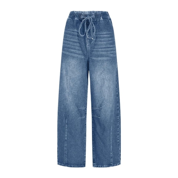 Cekizud Jeans for Women Casual High Waist Stretch Drawstring Loose Fit Jeans with Pockets,Size S-2XL