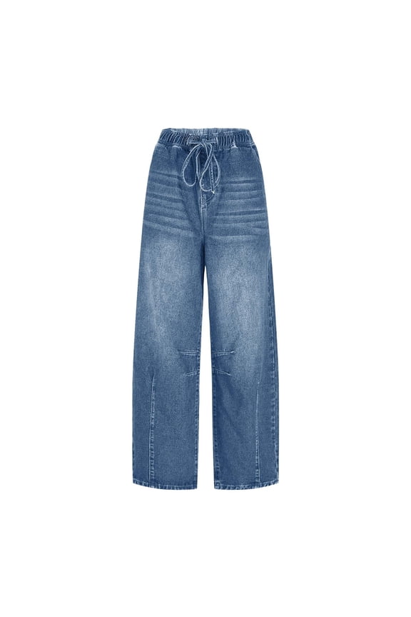 Jeans for Women Casual High Waist Stretch Drawstring Loose Fit Jeans with Pockets,Size S-2XL