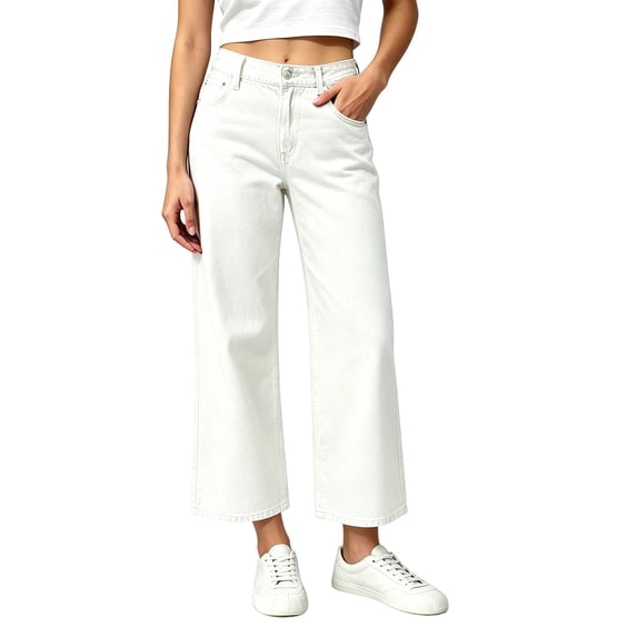 Cekizud Jeans for Women High Waist Cropped Wide Leg Denim Pants Retro Loose Jean Pants, XS-2XL