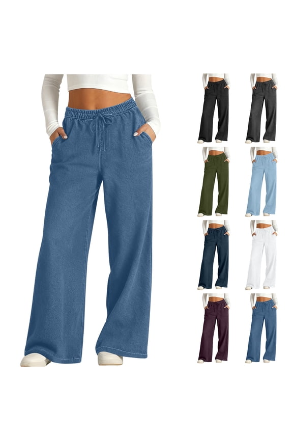 Jeans for Women Solid Color Drawstring High Waisted Stretch Wide Leg Baggy Jeans,Size S-3XL