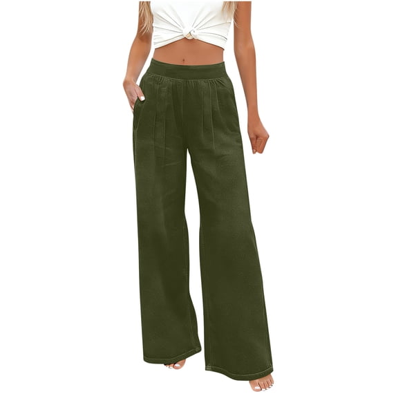 Cekizud Faux Jeans for Women Solid Color Elastic Waist Wide Leg Straight Fit Casual Baggy Pants,Size S-3XL