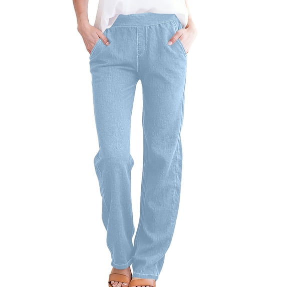 Cekizud Faux Jeans for Women Solid Color Low Rise Straight Leg Casual Pants,Size S-3XL