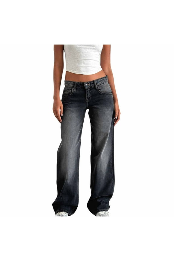 Jeans for Women Solid Color Low Rise Straight Leg Relaxed Fit Jeans with Pockets,Size XS-L