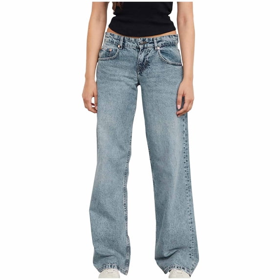 Cekizud Jeans for Women Solid Color Low Rise Straight Leg Relaxed Fit Jeans with Pockets,Size XS-L