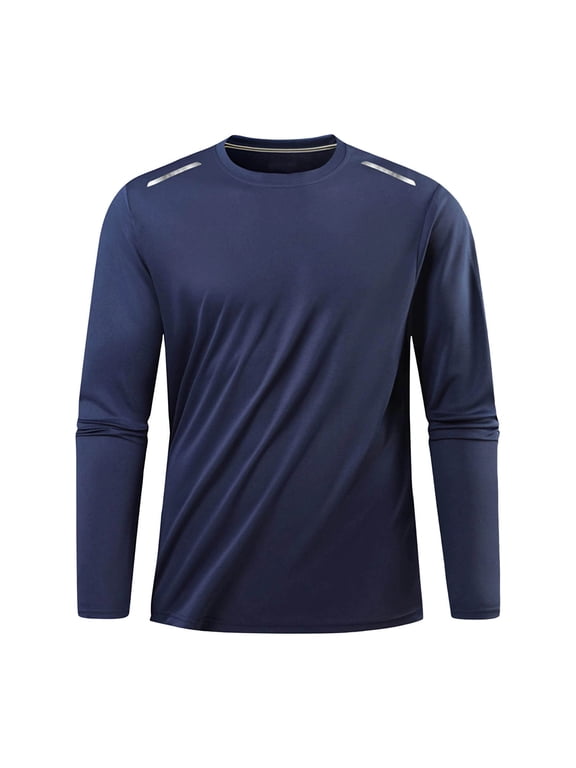 Long Sleeve Shirts for Men Solid Crew Neck Ice Silk Gym Baselayer, Sizes XS-3XL