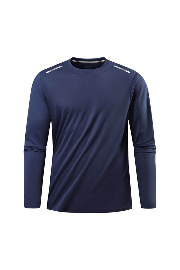 Long Sleeve Shirts for Men Solid Crew Neck Ice Silk Gym Baselayer, Sizes XS-3XL