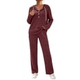 thumbnail image 1 of Cekizud Lounge Sets for Women Ribbed Knit Drawstring Hoodie Wide Leg Pants Casual Women 2 Piece Outfit, S-3XL, 1 of 5