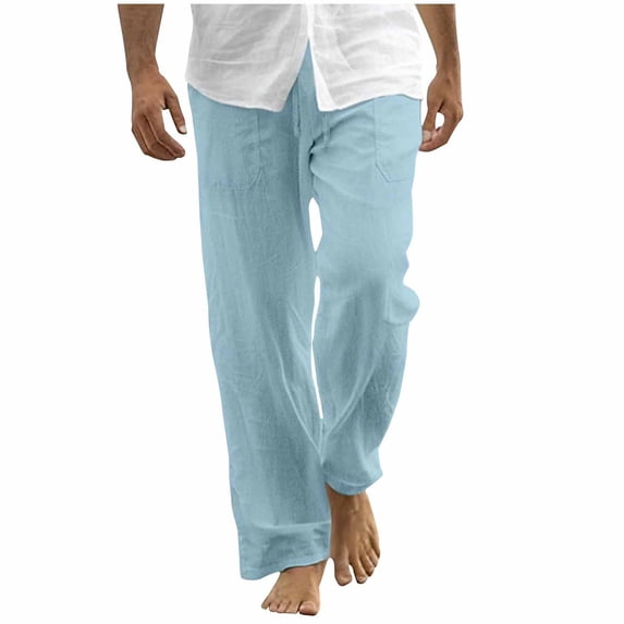 Cekizud Line Pants for Men, Men's Casual Linen Relaxed Fit Beach Pants with Pockets, Sizes S-4XL