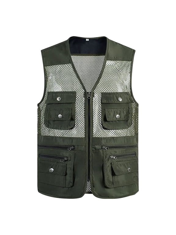 Men's Sleeveless Jackets Mesh Panel V Neck Multi Flap Pocket Zip up Vests Quick Dry Outdoor Hiking Travel Tops