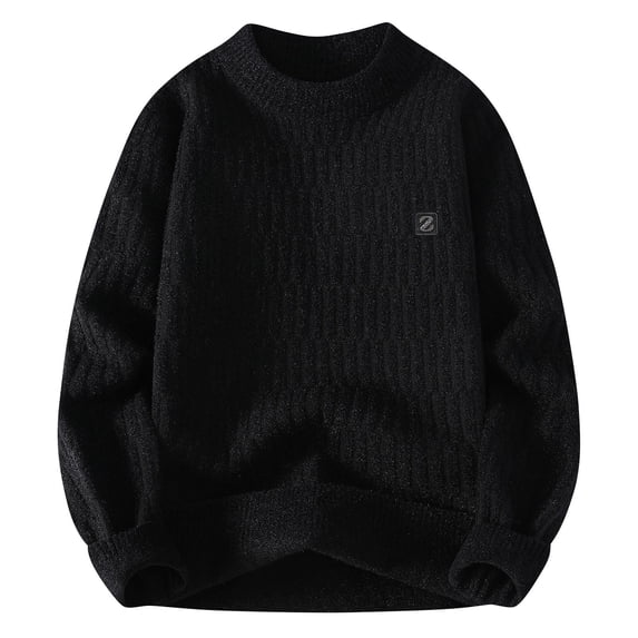 Cekizud Men's Sweaters Big and Tall Solid Fleece Crew Neck Long Sleeve Knit Sweater, M-4XL