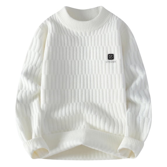 Cekizud Men's Sweaters Big and Tall Solid Fleece Crew Neck Long Sleeve Knit Sweater, M-4XL