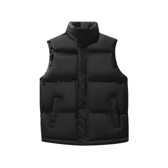 Cekizud Men's Vests Stand Collar Quilted Padded Zip up Windproof Sleeveless Jackets Autumn Winter Cotton Warm Tops