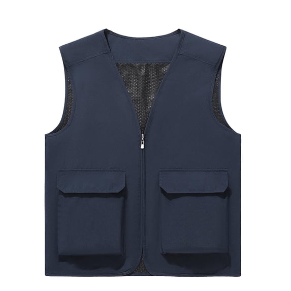 Cekizud Men's Vests V Neck Dual Patch Pocket Zip Closure Sleeveless Jackets Solid Casual Daily Outerwear