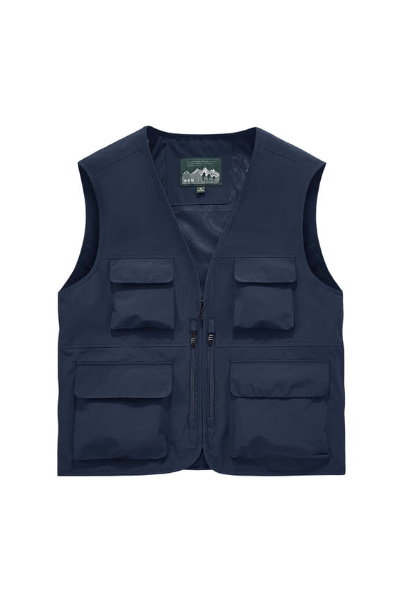 Men's Vests V Neck Multi Layer Cargo Pocket Zip Front Sleeveless Jackets Hiking Travel Utility Outerwear