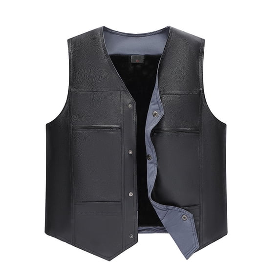 Cekizud Men's Waistcoat Faux Leather V Neck Button Down Vests Wedding Business Sleeveless Outerwear