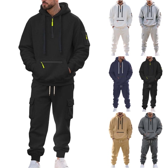Cekizud Mens 2 Piece Hooded Tracksuit Fleece Lined Pullover Hoodie Jogger Sets Fall Casual Sport Outfit Set, M-3XL