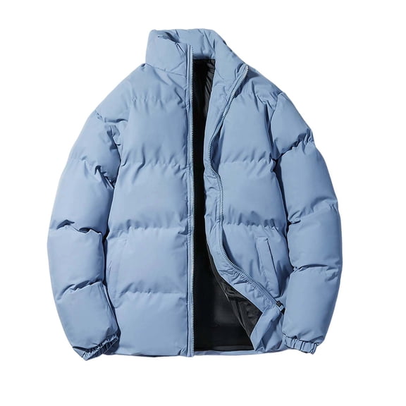 Cekizud Mens Jacket Full Zip Loose Thick Warm Puffer Jacket Plus Size Winter Outerwear, S-5XL