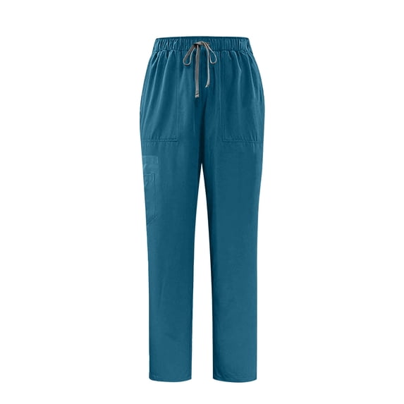 Cekizud Mens Scrub Pants Drawstring Elastic Waist Multi Pocket Straight Leg Work Pants,Sizes XS-2XL