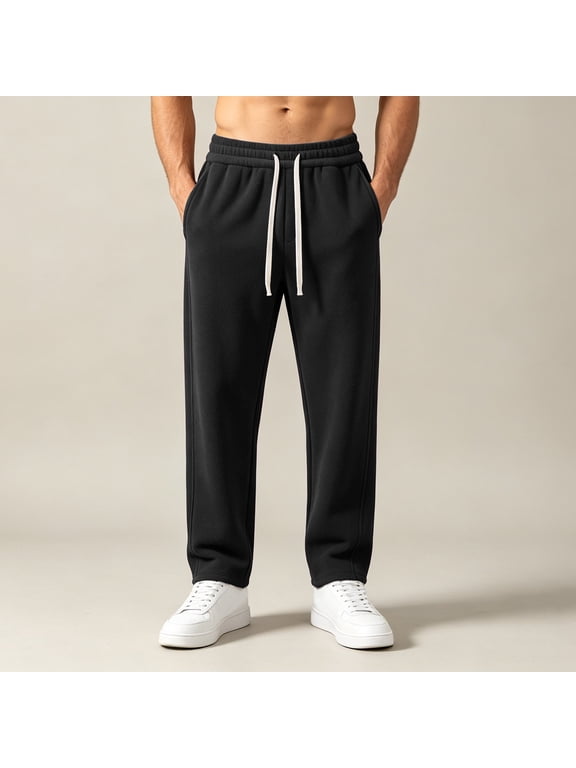 Mens Sweatpants Big and Tall Fleece Lined Straight Leg Pants Winter Warm Thick Casual Long Trousers with Pockets, S-5XL