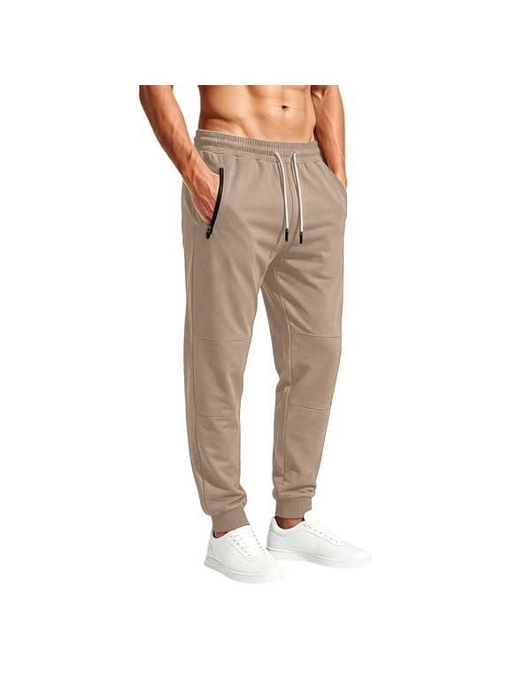 Mens Sweatpants Men's Solid Color Loose Fit Casual Jogger Pants Drawstring Elastic Waist Zip Pockets Cuffed Ankle, S-3XL