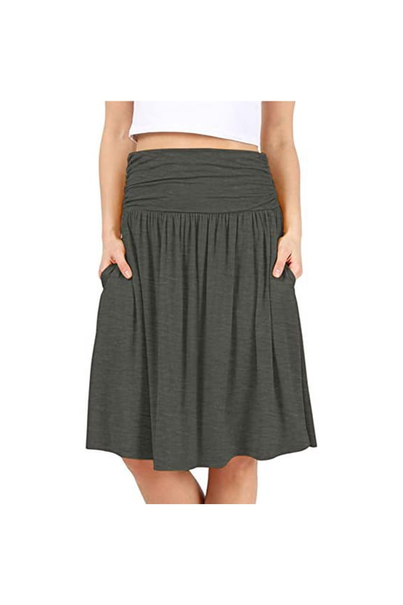 Midi Skirts for Women Fold Over High Waist A Line Skirt with Pockets Casual Lounge Style,Sizes S-3XL
