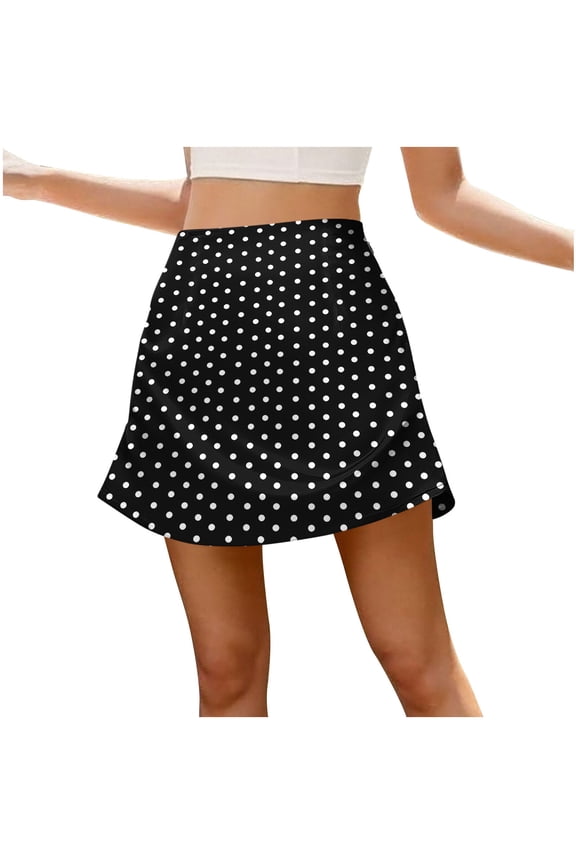 Mini Skirts for Women Polka Dot Printed Summer A-Line Skirt with Zipper,Sizes S-5XL