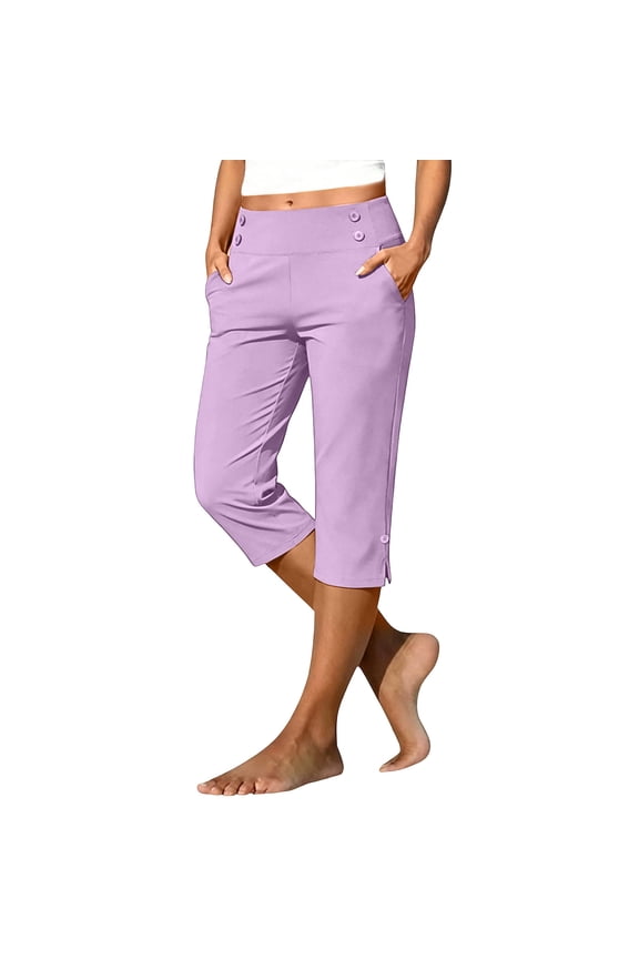 Plus Size Womens Capri Pants High Waisted Straight Leg Stretch Trousers Casual Work Golf with Pockets,Sizes S-5XL