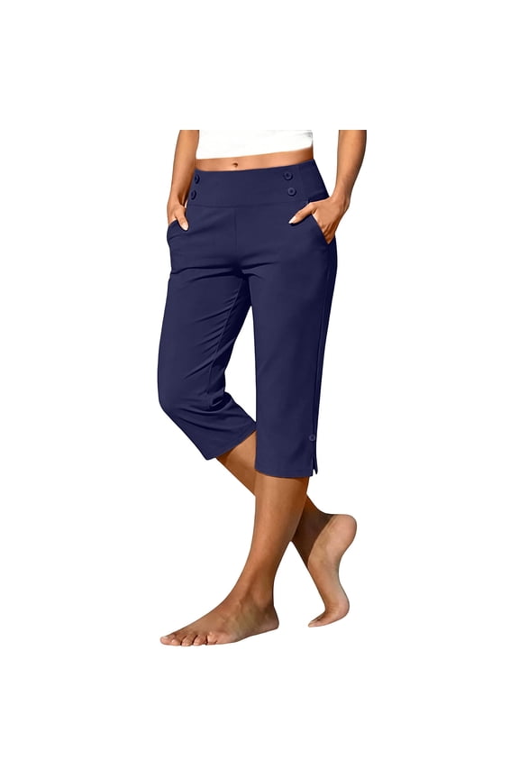 Plus Size Womens Capri Pants High Waisted Straight Leg Stretch Trousers Casual Work Golf with Pockets,Sizes S-5XL