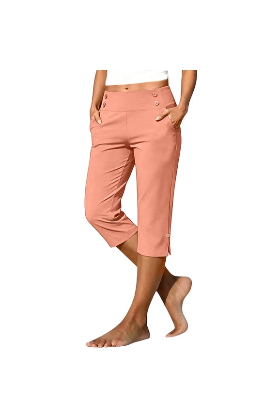 Plus Size Womens Capri Pants High Waisted Straight Leg Stretch Trousers Casual Work Golf with Pockets,Sizes S-5XL