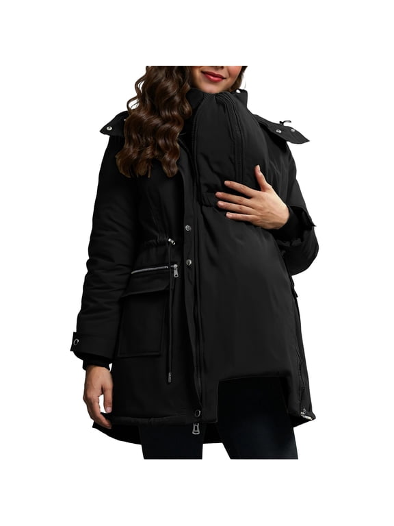 Puffer Jackets for Women Maternity 3 In 1 Winter Coat Thick Quilted Hooded Down Jacket With Practical Pockets, S-2XL