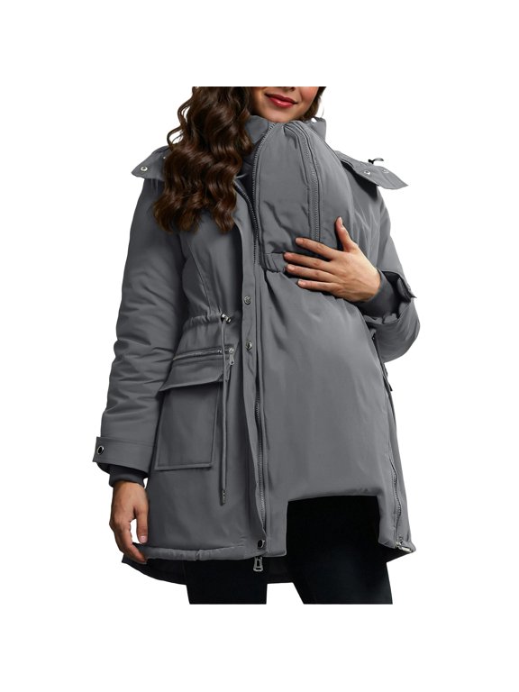 Puffer Jackets for Women Maternity 3 In 1 Winter Coat Thick Quilted Hooded Down Jacket With Practical Pockets, S-2XL