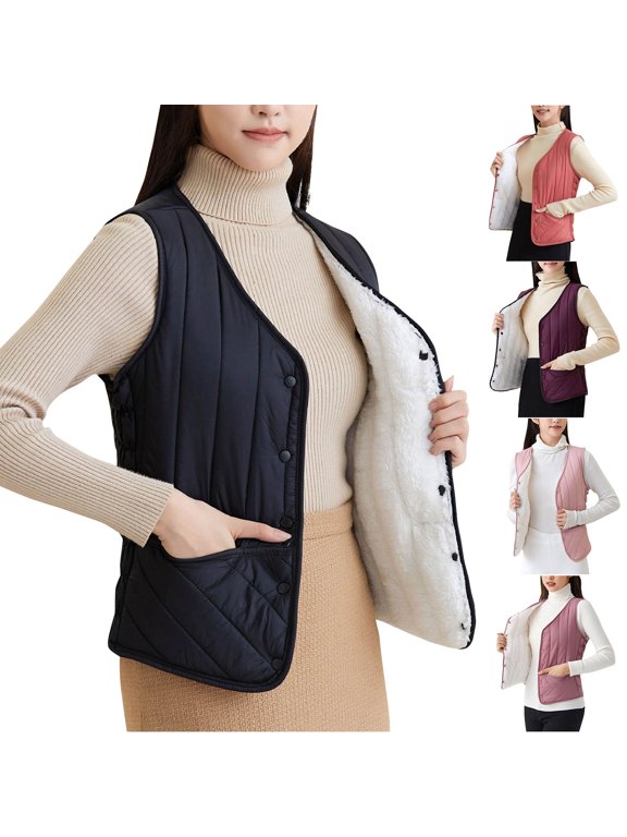 Puffer Vest for Women Solid Color Down Cotton Fleece Lined Thick Warm Short Puffer Jacket Winter Coat, S-5XL