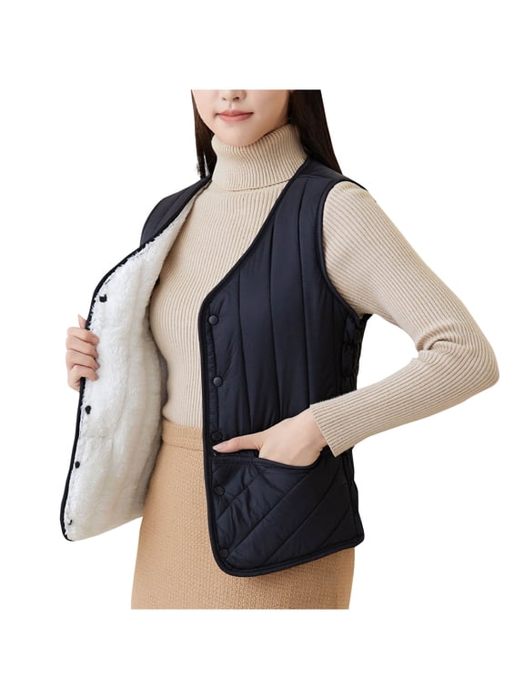 Puffer Vest for Women Solid Color Down Cotton Fleece Lined Thick Warm Short Puffer Jacket Winter Coat, S-5XL