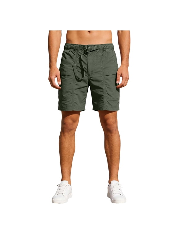Shorts for Men Quick Dry Elastic Waist Belted Casual Hiking Shorts with Pockets,Sizes M-4XL